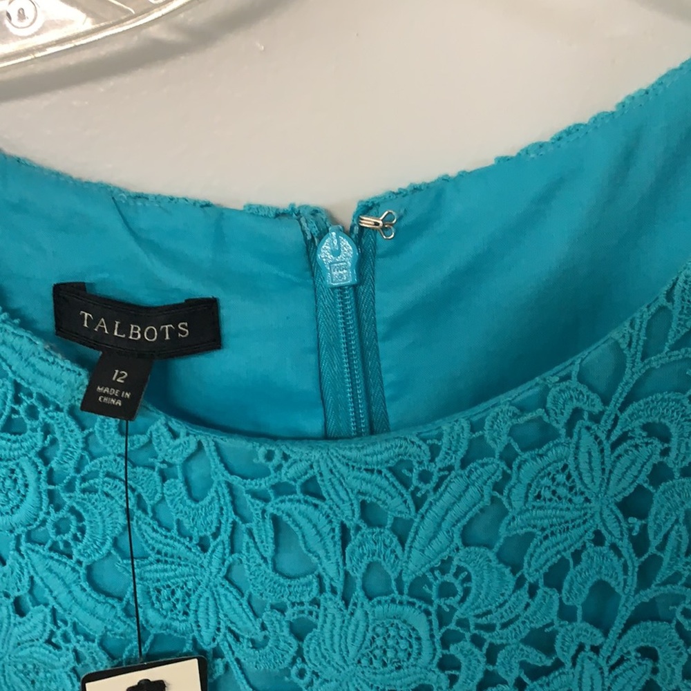 Talbots eyelet sleeveless dress. Aqua blue - Picture 2 of 10